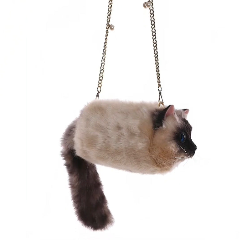 Women Exquisite Shoulder Underarm Bags Siamese Cat Bag Plush Cute Plush Crossbody Bag Female Winter Autumn Handbags Hot