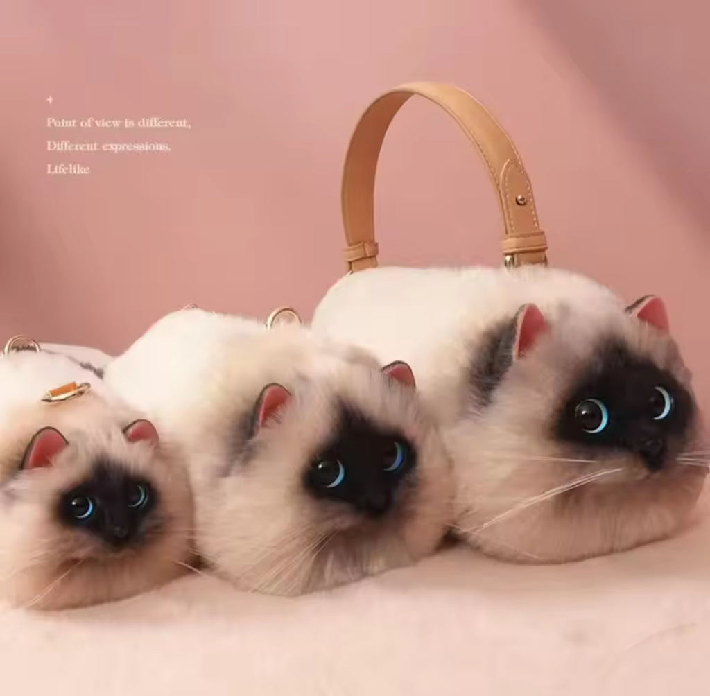 Women’s Unique Shoulder/Underarm Bags Siamese Cat Plush Crossbody Handbag