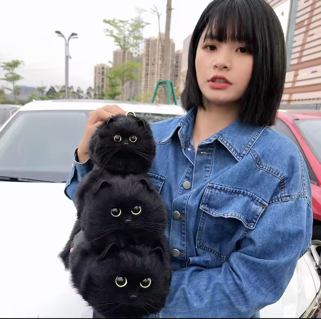 Women’s Unique Shoulder/Underarm Bags Black Cat Plush Crossbody Handbag