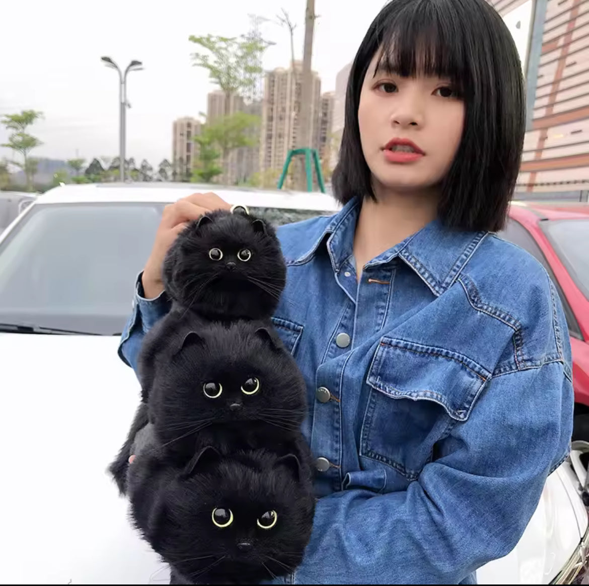 Women’s Unique Shoulder/Underarm Bags Black Cat Plush Crossbody Handbag