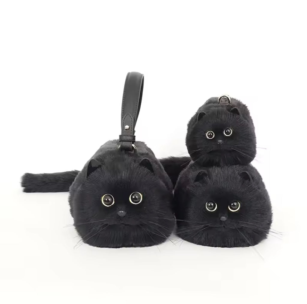 Women’s Unique Shoulder/Underarm Bags Black Cat Plush Crossbody Handbag