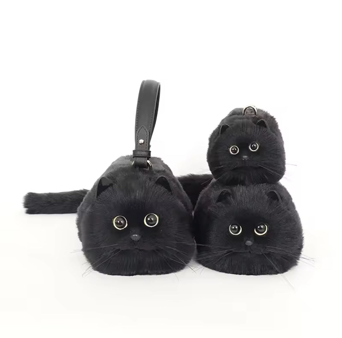Women’s Unique Shoulder/Underarm Bags Black Cat Plush Crossbody Handbag