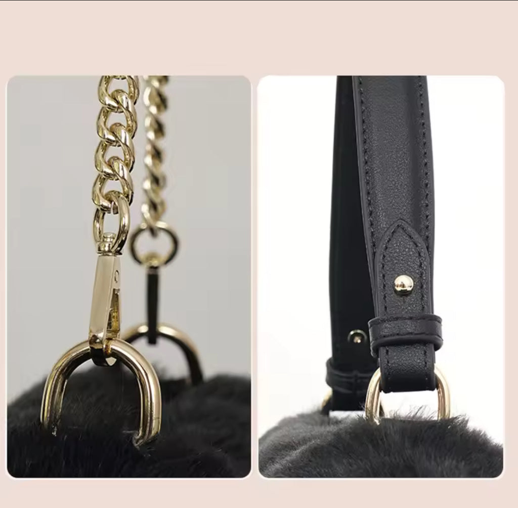 Women’s Unique Shoulder/Underarm Bags Black Cat Plush Crossbody Handbag
