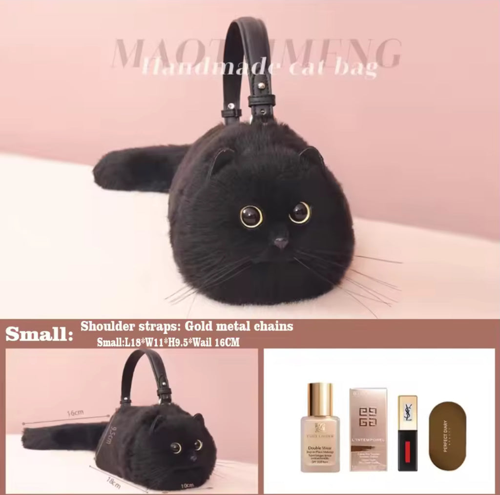 Women’s Unique Shoulder/Underarm Bags Black Cat Plush Crossbody Handbag
